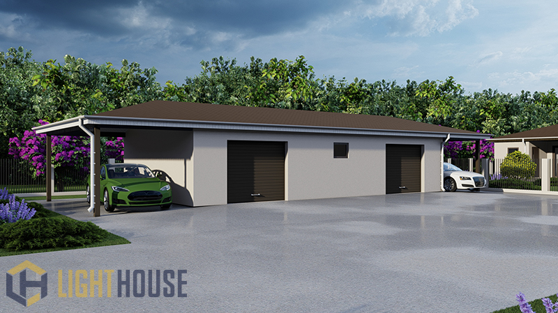 Проєкт гаража на 2 авто з навісами 70 m2 Зображення 1